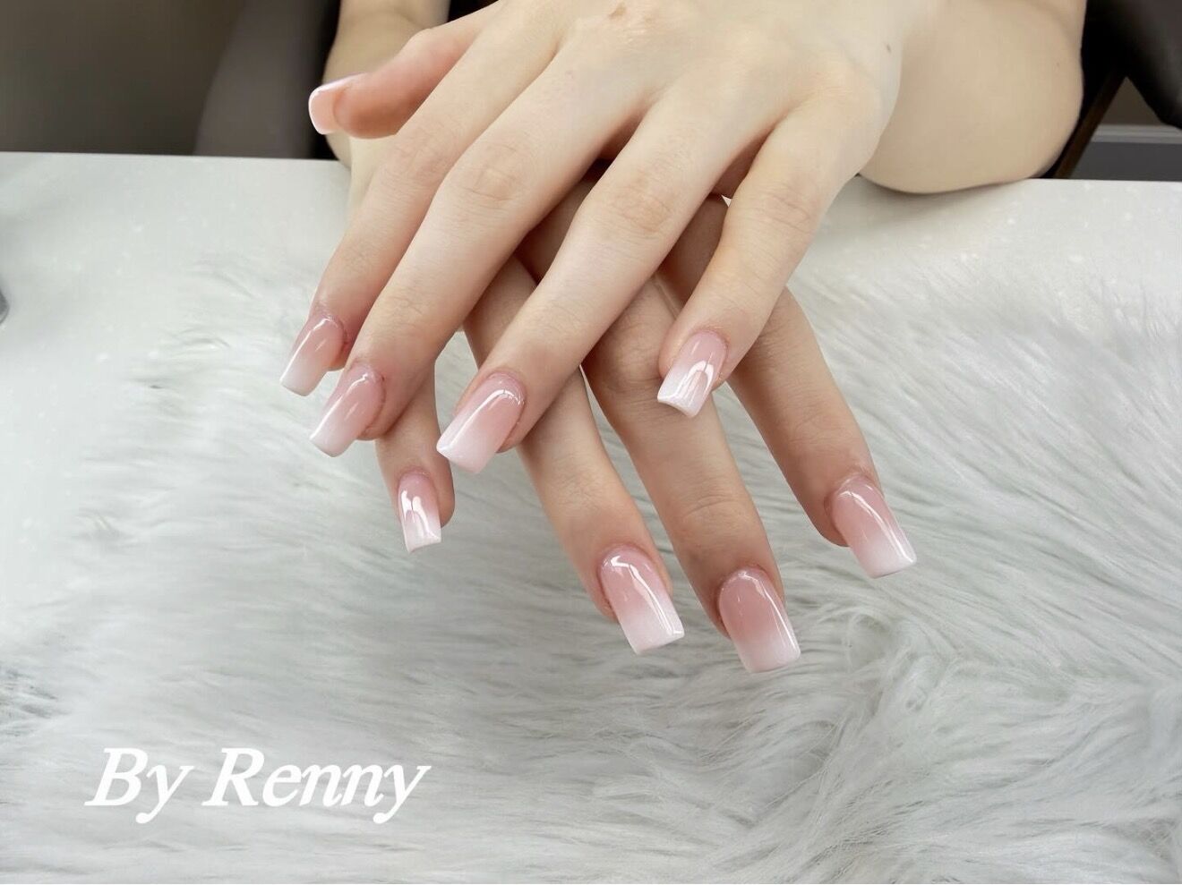 Soft Pink Ombré French — By Renny Soft pink ombre French gel nails on long square shape by Renny at Ni Hao Nail Studio Lone Tree